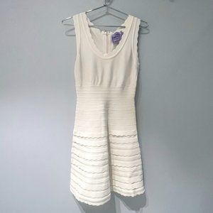 Herve Leger A-Line Scalloped Detail White Dress